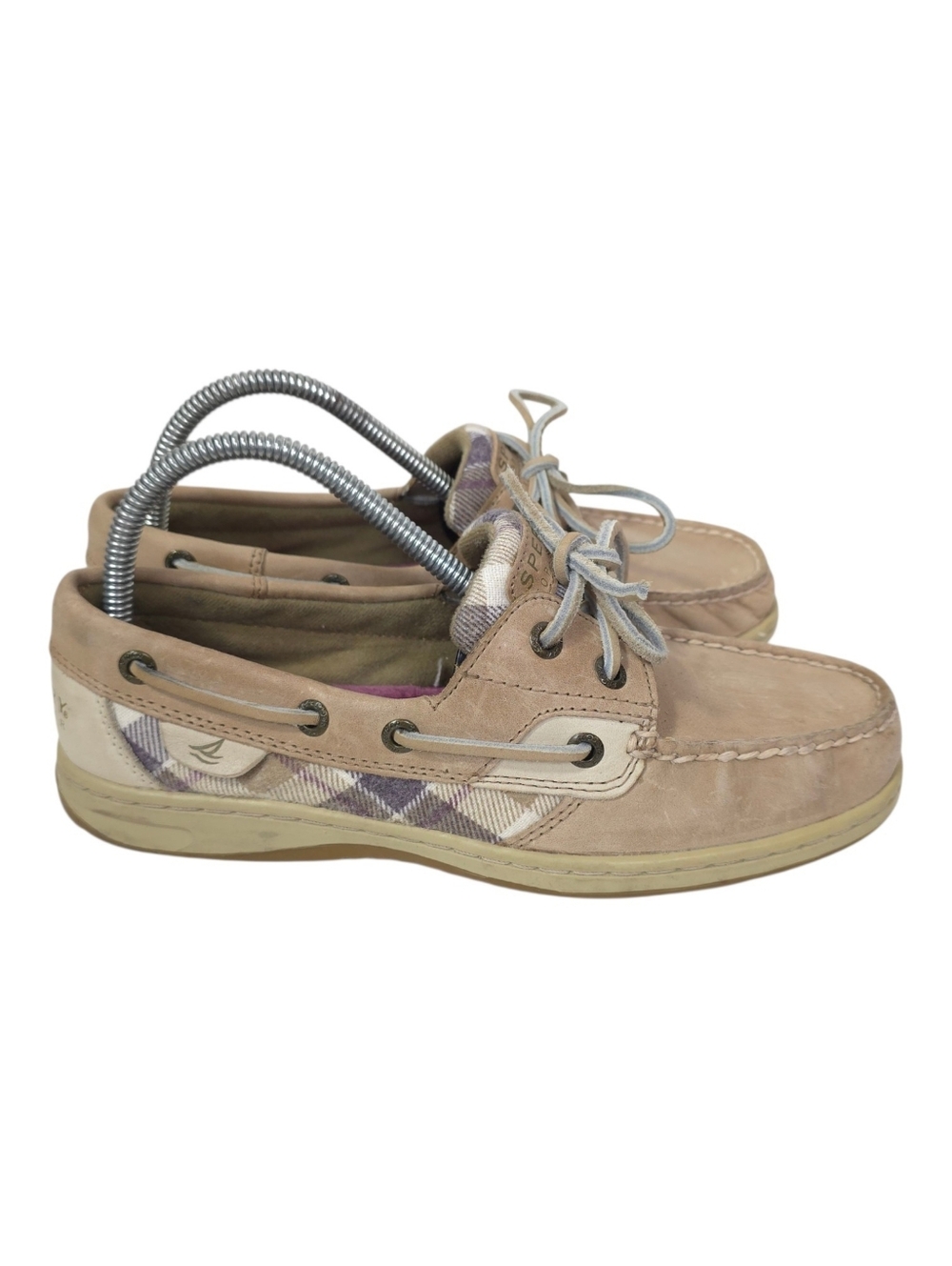 Sperry Top-Sider Bluefish 2-Eye Boat Shoes Tan Plaid Leather Size 7.5